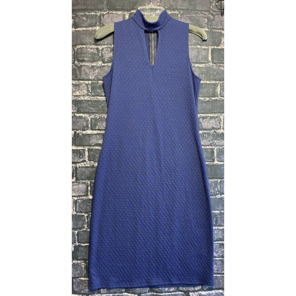 Espresso Sheath Dress Womens Medium Blue Sleeveless Mock Neck Keyhole Bodycon‎